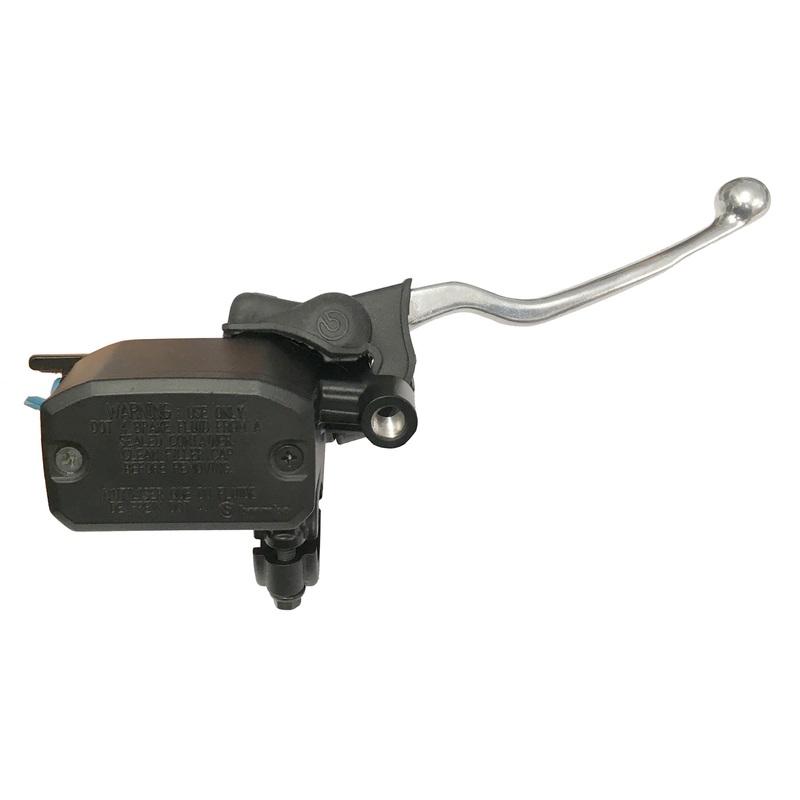 Front brake master cylinder PS15 - rectangular reservoir - black with sliver lever