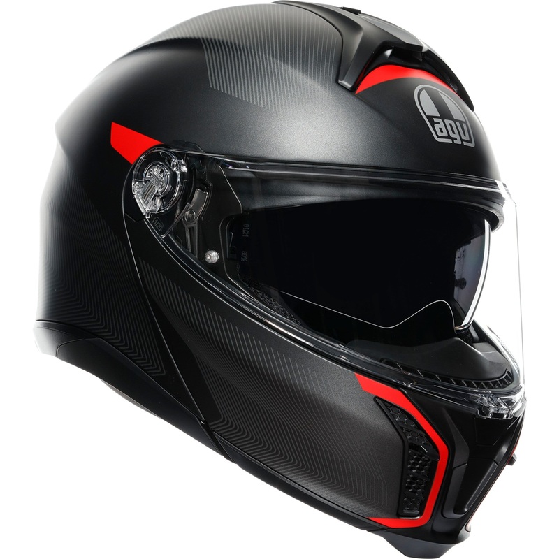 AGV 0100-2249 211251F2OY00516 Tourmodular Frequency Helmet Tourmodular Helmet - Frequency - Matte Gunmetal/Red - 2XL
