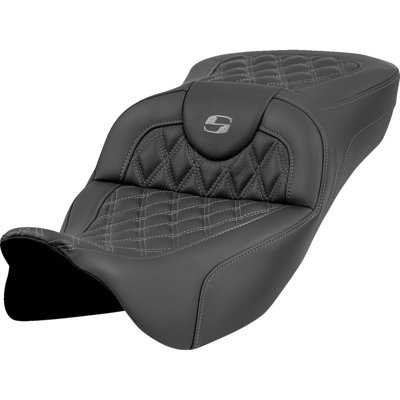 SADDLEMEN 0801-1989 808-07B-18402 Roadsofa Extended Reach Seat lattice stitch - gray stitch - without backrest - fl '08-'23