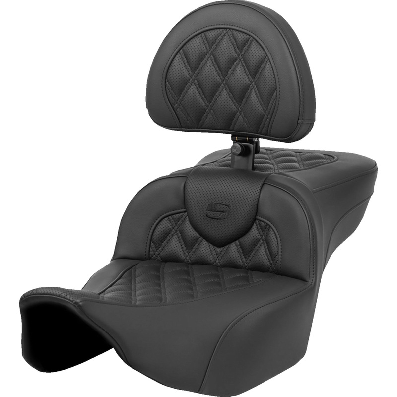 SADDLEMEN 0801-2041 823-07-184C0 Roadsofa Extended Reach Heated Seat Heated RoadSofa Seat - Extended Reach - Lattice Stitch - w/ Backrest - FLT/FLH 23-24