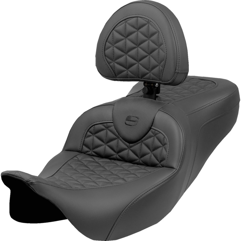 SADDLEMEN 0801-2053 808-07B-210B0 RoadSofa Tri Gripper Seat standard reach - w/ backrest - flh/flt '08-'25