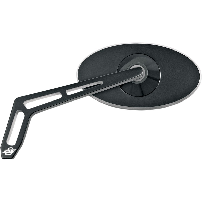 PRO-ONE PERF.MFG. 0640-0261 102310B Billet Aluminum Mirror Mirror - Weekend Warrior - Side View - Cut-Out - Oval - Black - Left