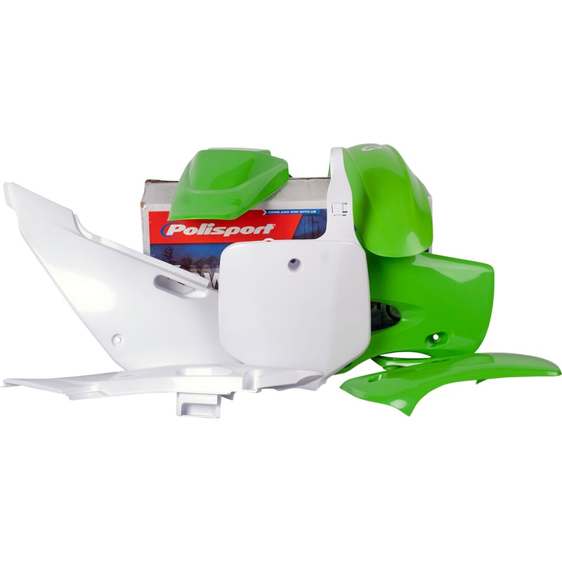 POLISPORT 0520-3447 90056 Body Kit For Kawasaki Body Kit - Complete - OEM Green/White - KLX 110