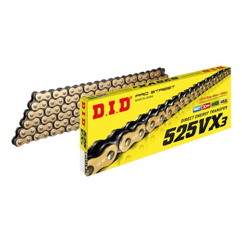 525VX3 x 108ZB G&B X'Ring solid bush chain w/ ZJ rivet link DID (525VX3108G)
