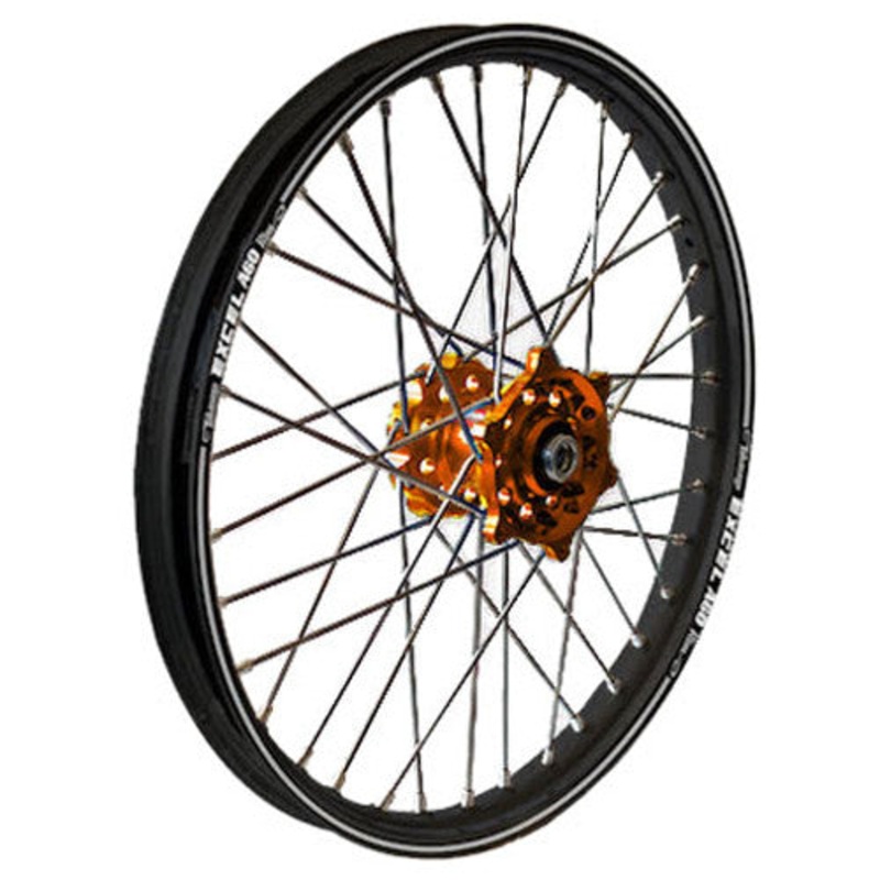 DUBYA FRONT WHEEL 1.60X21 ORANGE HUB BLACK RIM 56-3131OB