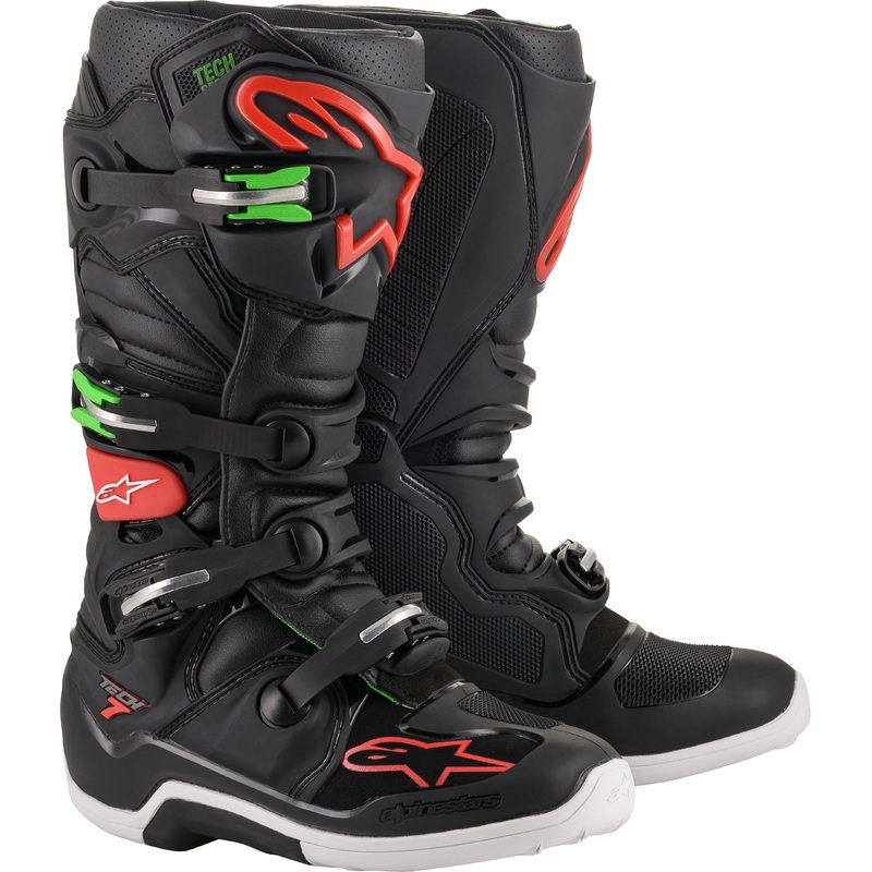 ALPINESTARS TECH 7 BOOTS BLACK/RED/GREEN SZ 10 2012014-1366-10