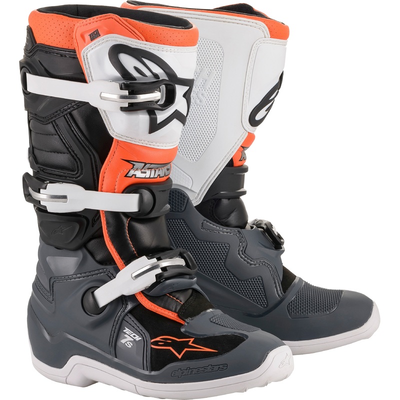 ALPINESTARS TECH 7S BOOTS BLK/GRY/WHT/FLUO ORG SZ 05 2015017-1124-05