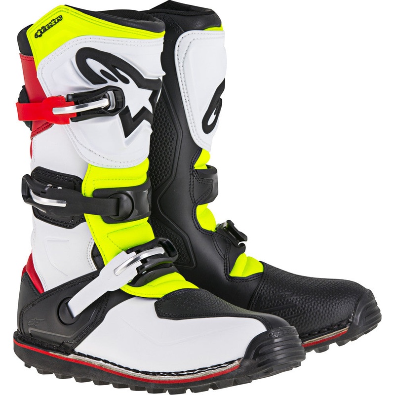 ALPINESTARS TECH-T BOOTS WHITE/RED/YELLOW/BLACK SZ 10 2004017-2351-10