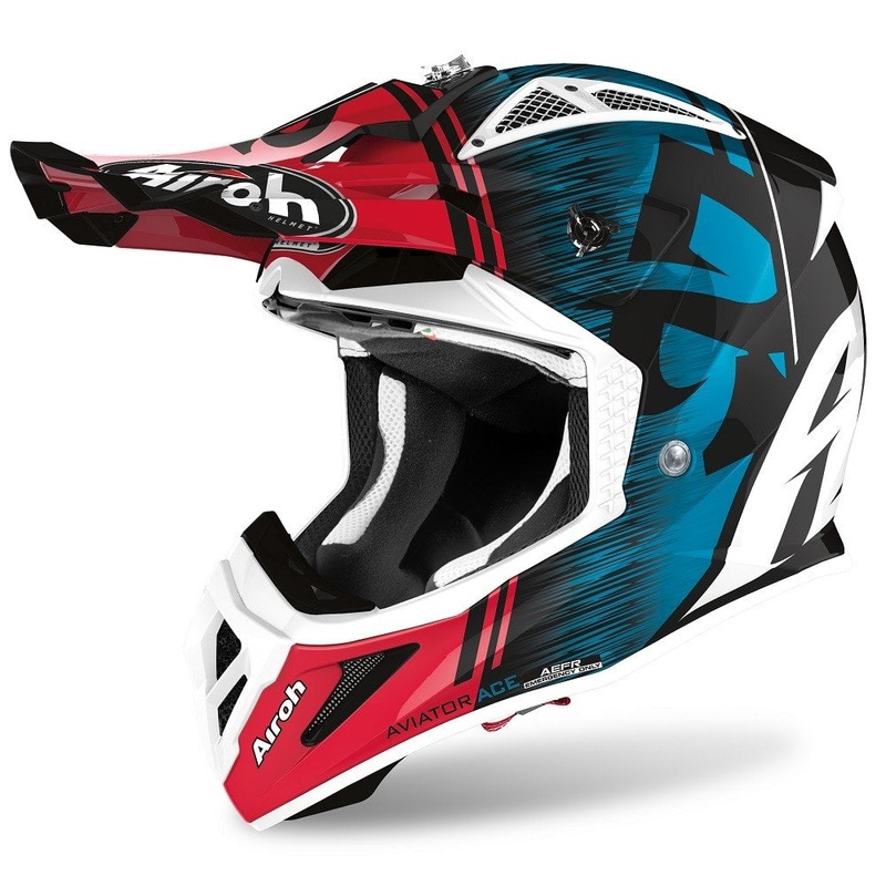 Airoh Aviator Ace Kybon Helmet - Blue/Red Gloss